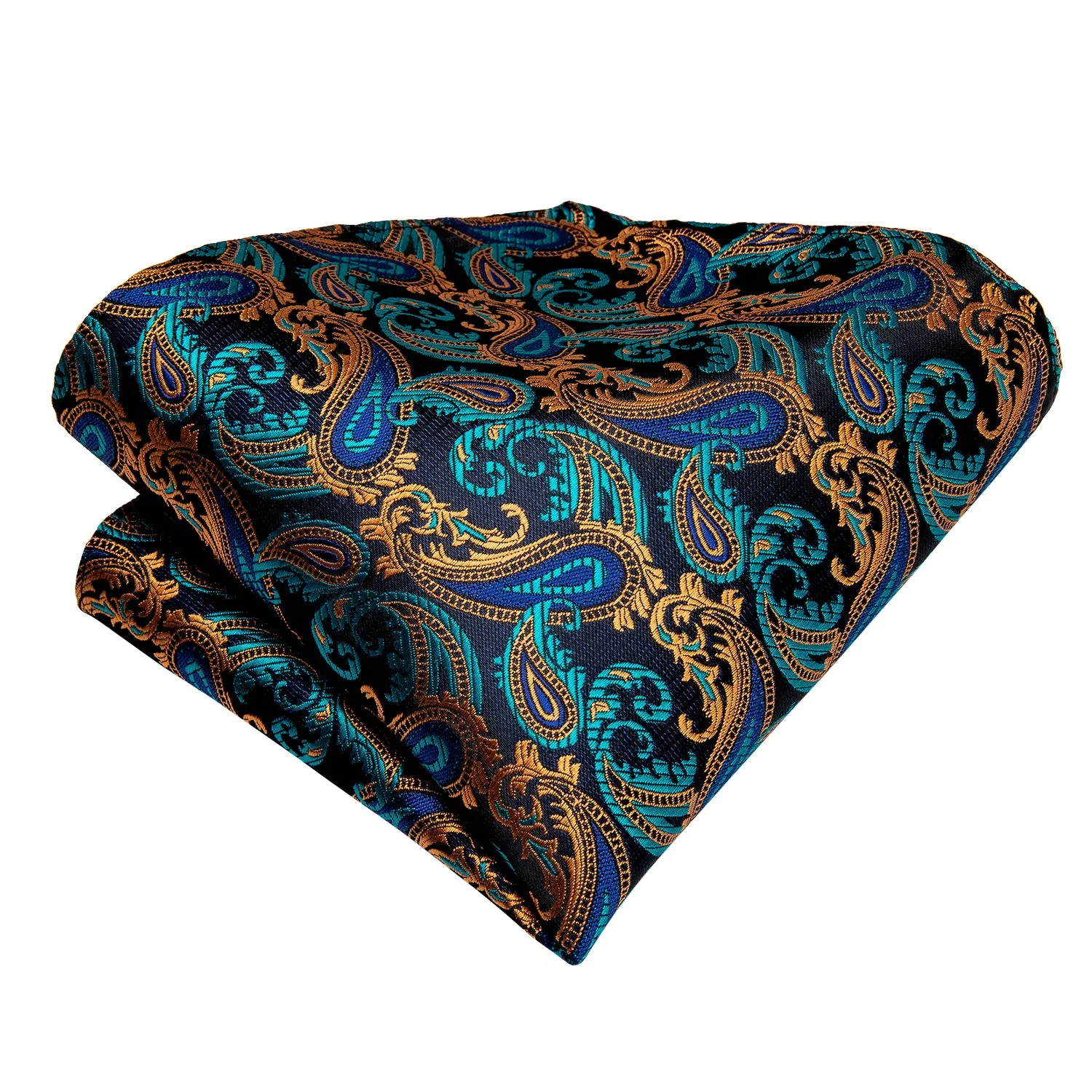 Blue Brown Paisley Silk Self-Bowtie Pocket Square Cufflinks Set