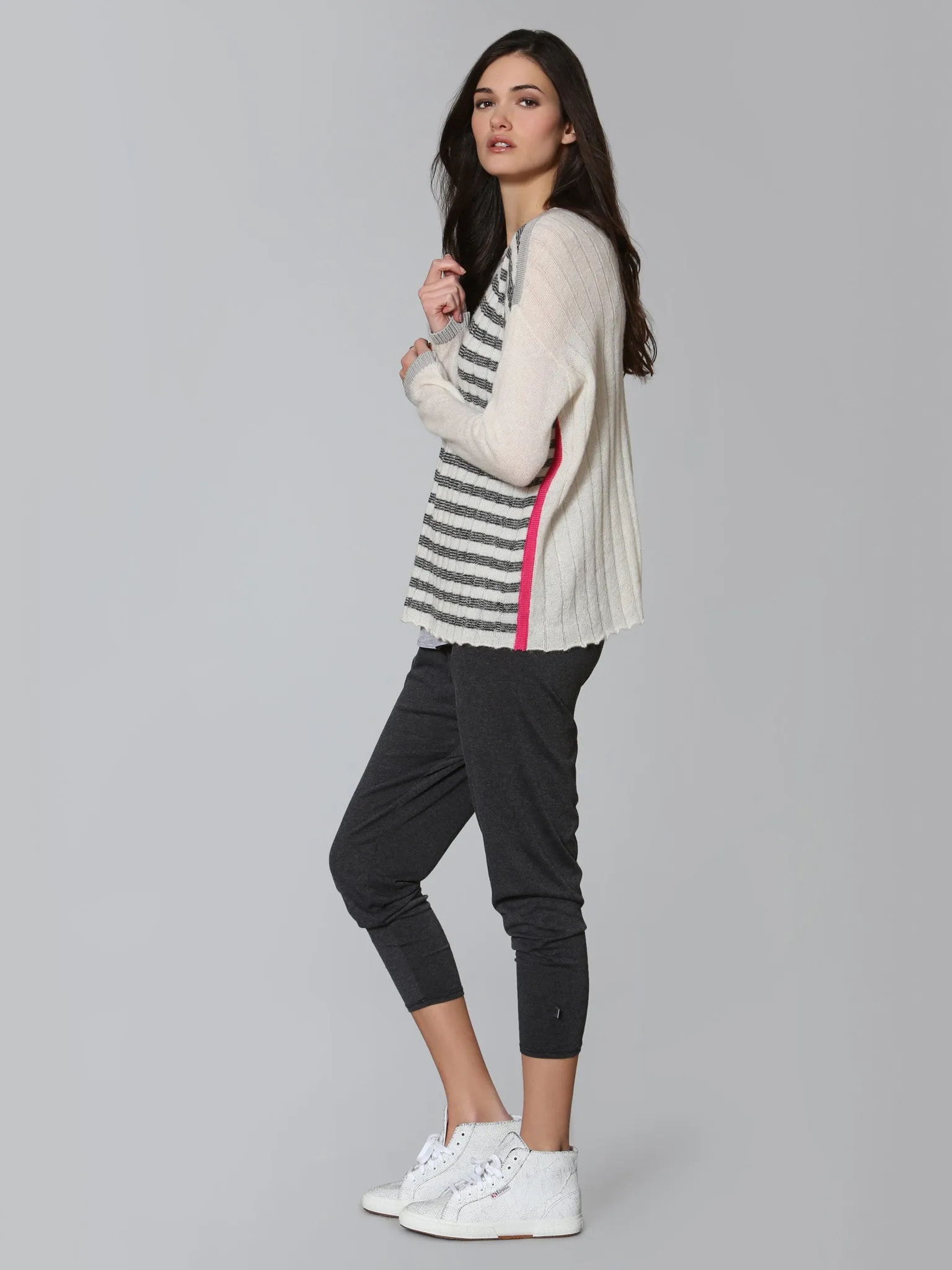 Cozy Striped Crew - White
