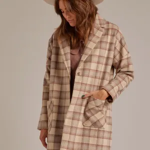 Rylee   Cru Women's Longline Coat - Grey Plaid